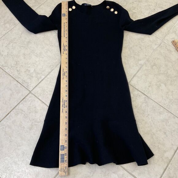 Zara Knit midi Dress Fit & Flair ruffle hem women’s size M Black gold buttons - Picture 6 of 13